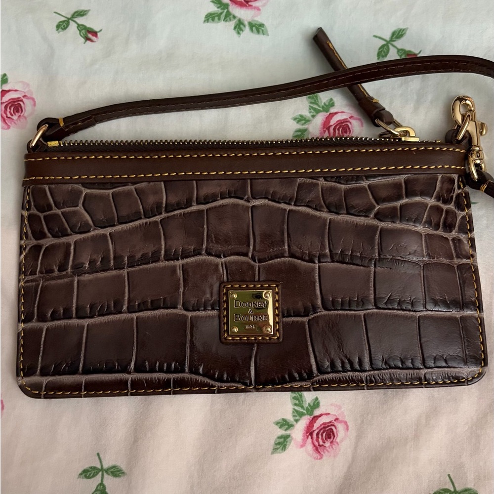 Dooney & Bourke Dark Brown Croc Embossed Clutch